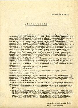 Oświadczenie w sprawie zatrzymywania działaczy "Solidarności" i prowokacji władz