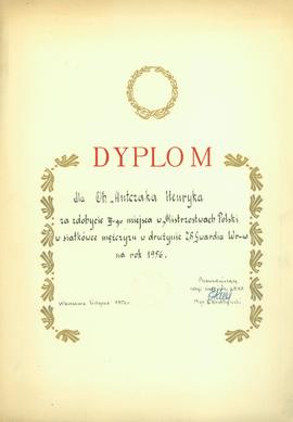 Dyplom za zdobycie III-go miejsca w Mistrzostwach Polski w siatkówce mężczyzn