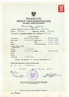 Świadectwo Szkoły Ogólnokształcącej - Stopnia Podstawowego