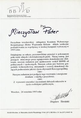 Pismo z Bezpartyjnego Bloku Wspierania Reform