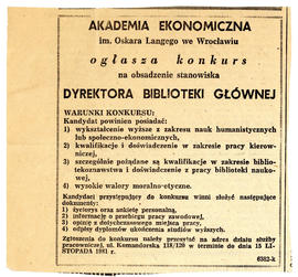 Pismo Juliana Fercza do władz Akademii Ekonomicznej