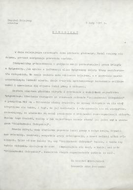 Komunikat informujący o czternastym dniu protestu głodowego